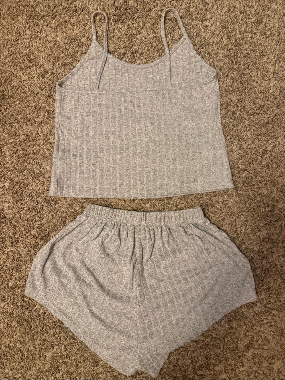 Heather Gray Ribbed Cami & Drawstring Shorts Sleep Set - Picture 2 of 2